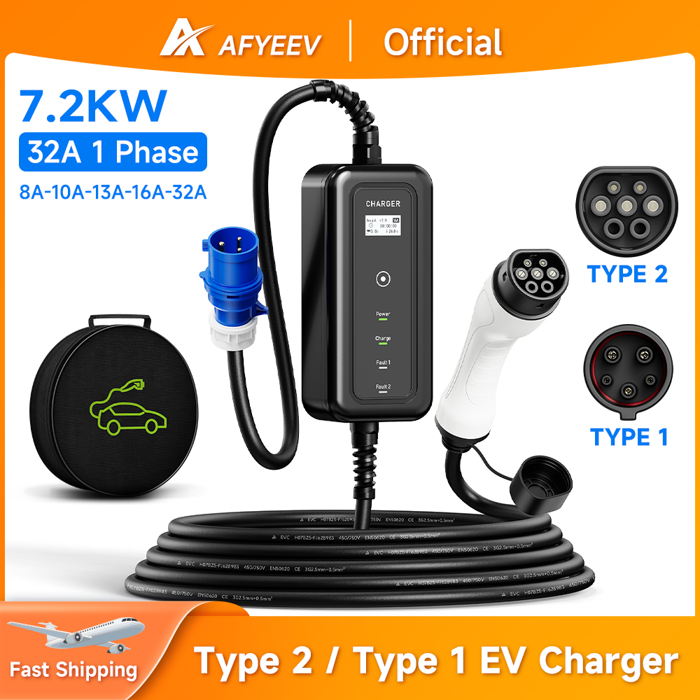 AFYEEV caricatore portatile EV - Portable Ev Charger 32A Type 2 Cee Plug recensione e prezzo